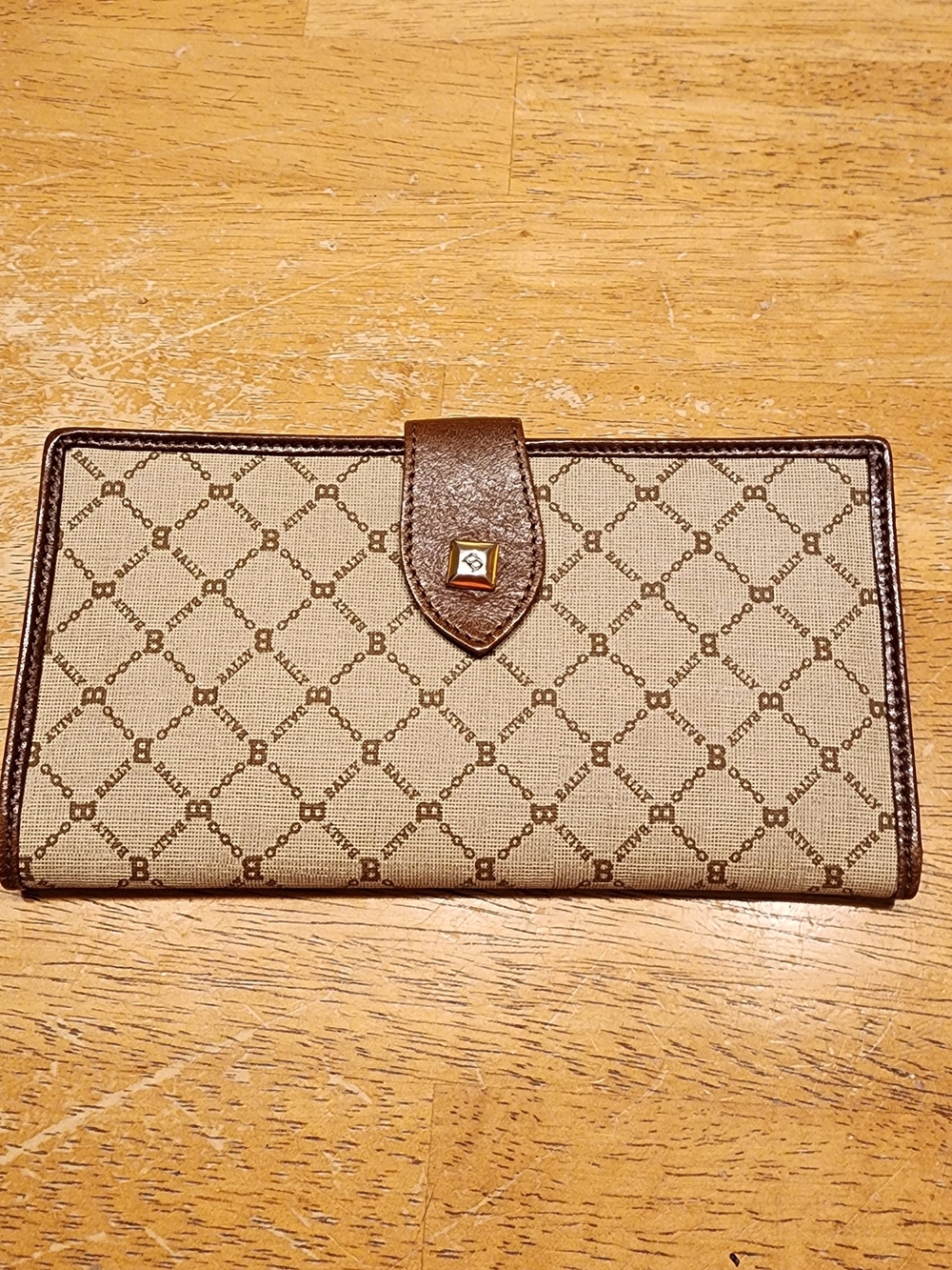 vintage Bally brown and beige monogram long wallet.